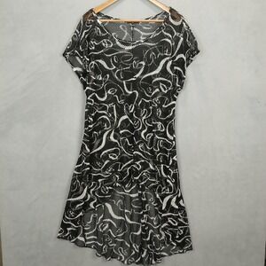 Cha Cha Vente Swimsuit Cover Up Womens 2X Plus Black‎ White Mesh High Low Hem